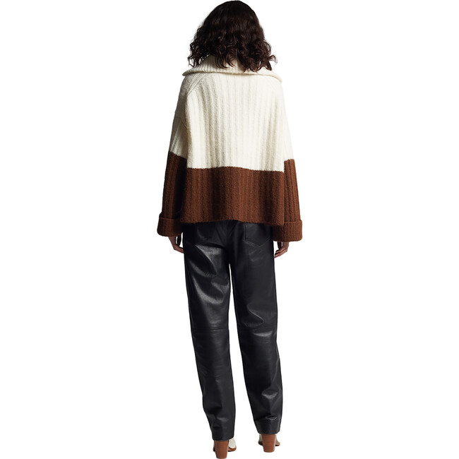 Women's Uma Color-Block Ribbed Drop Shoulder Half-Zip Poncho, Ivory & Cocoa - Sweaters - 7