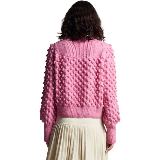 Women's Camila Pop Corn Stitch Blouson Sleeve Hand Knit Sweater, Taffy Pink - Sweaters - 3