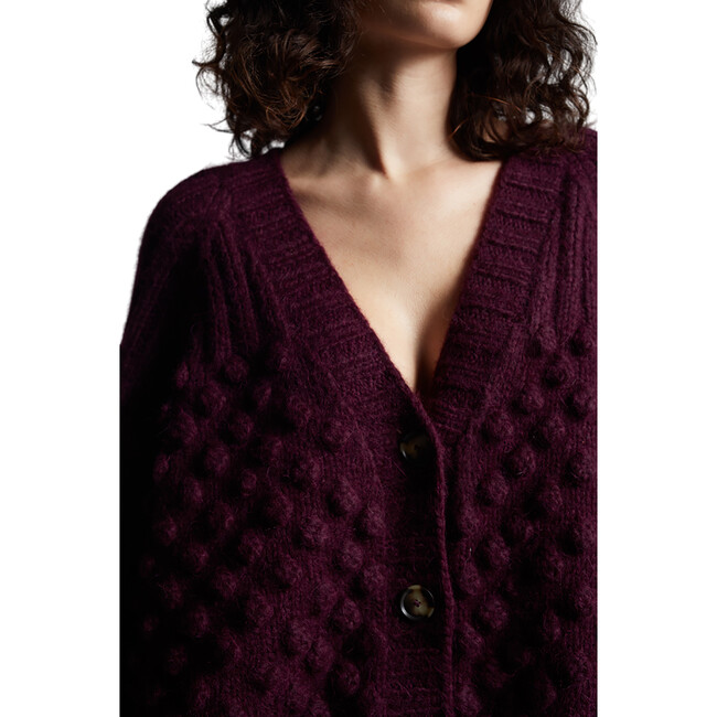 Women's Lian Pop Corn Stitch Hand Knit Button-Up Cardigan, Bordeaux - Cardigans - 4