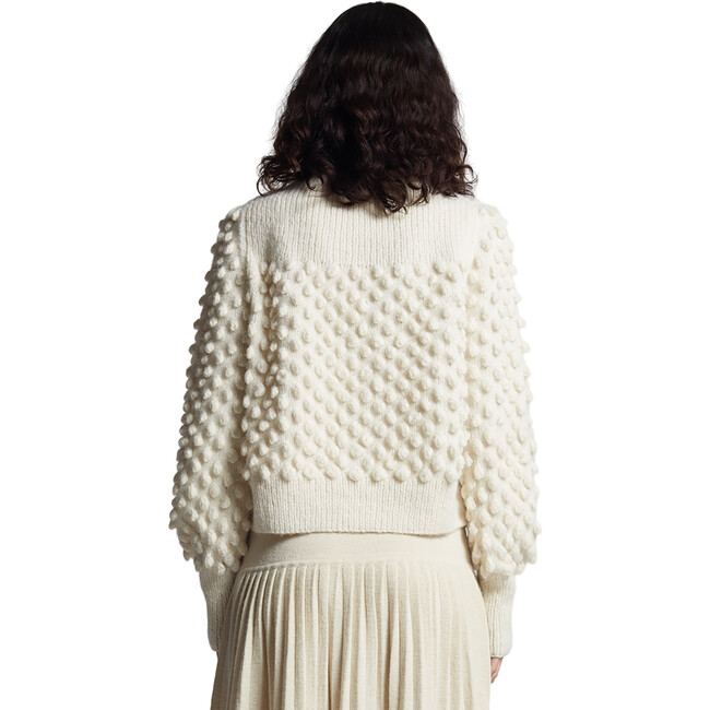 Women's Camila Pop Corn Stitch Blouson Sleeve Hand Knit Sweater, Ivory - Sweaters - 3