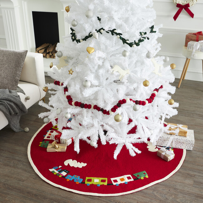 Toy Train Tree Skirt, Red - Tree Skirts - 2