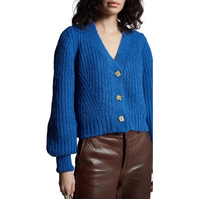 Women's Sara Blouson Sleeve Cropped Button-Up Cardigan, Azul - Cardigans - 4