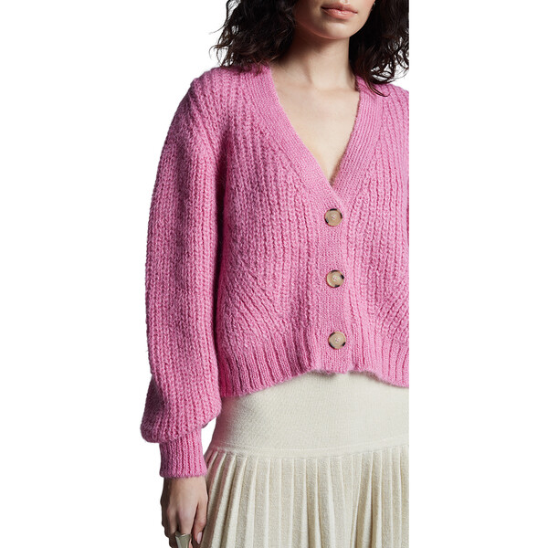トップス knit switching cardigan blouson Women's Sara Blouson Sleeve Cropped Button-Up Cardigan