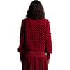 Women's Camila Pop Corn Stitch Blouson Sleeve Hand Knit Sweater, Claret - Sweaters - 3