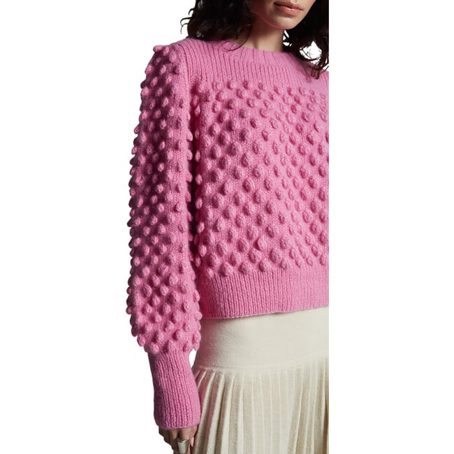 Women's Camila Pop Corn Stitch Blouson Sleeve Hand Knit Sweater, Taffy Pink - Sweaters - 4