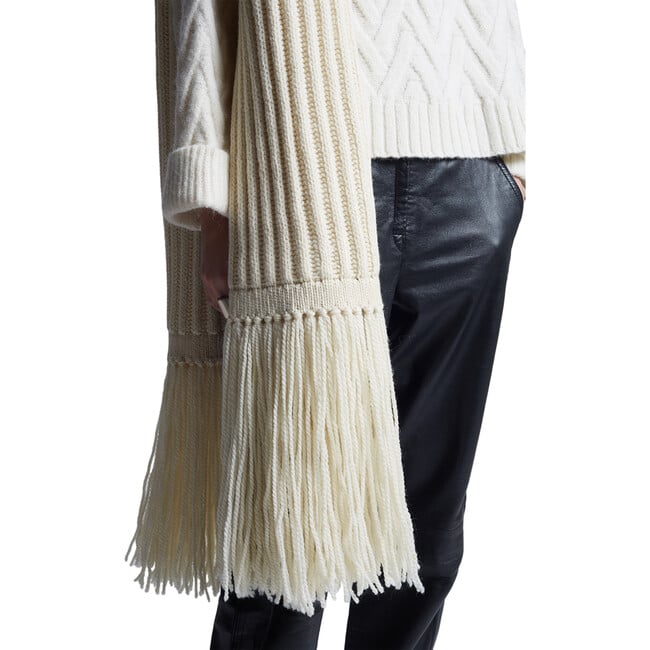 Women's Raya Ribbed Tassel End Scarf, Ivory - Scarves - 5