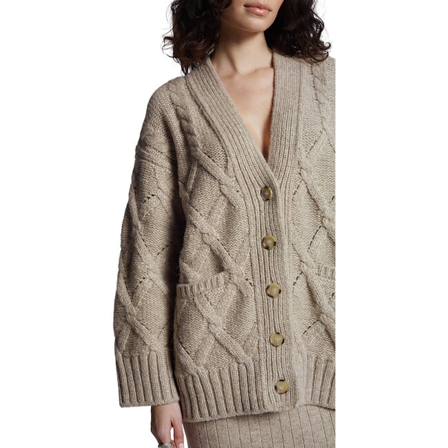 Women's Kayln Drop Shoulder Long Sleeve Knit Button-Up Cardigan, Oatmeal Melange - Cardigans - 4