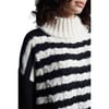 Women's Maeve Striped Funnel Neck Long Sleeve Cable Knit Sweater, Ivory & Black - Sweaters - 5