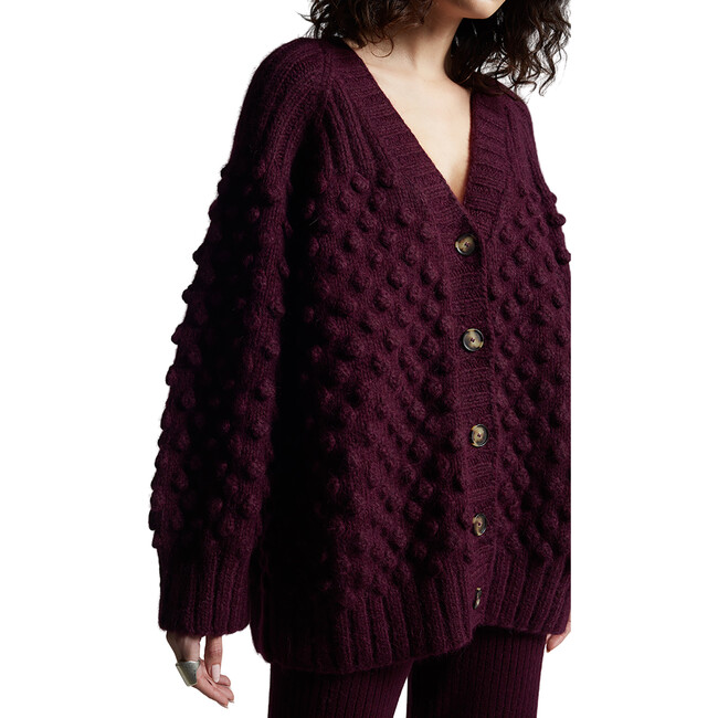 Women's Lian Pop Corn Stitch Hand Knit Button-Up Cardigan, Bordeaux - Cardigans - 5