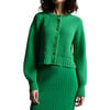 Women's Becca Crew Neck Blouson Sleeve Button-Up Cardigan, Emerald - Cardigans - 4