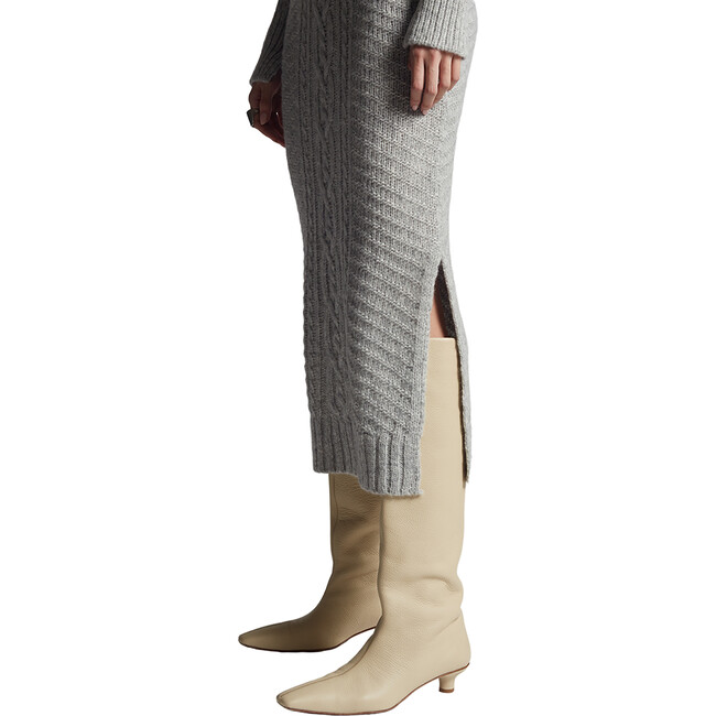 Women's Lora Ribbed Hem Long Sleeve Cable Knit Sweater Dress, Pale Grey - Dresses - 6