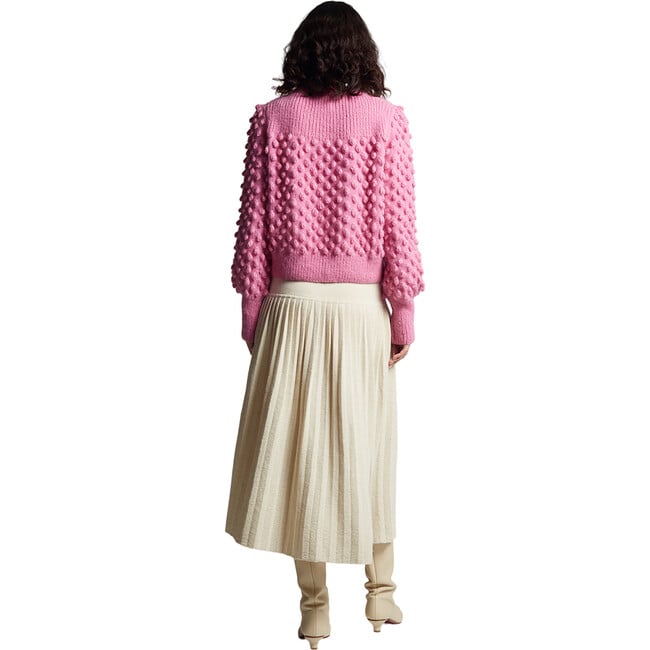 Women's Camila Pop Corn Stitch Blouson Sleeve Hand Knit Sweater, Taffy Pink - Sweaters - 5