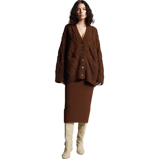Women's Kayln Drop Shoulder Long Sleeve Knit Button-Up Cardigan, Cocoa - Cardigans - 5