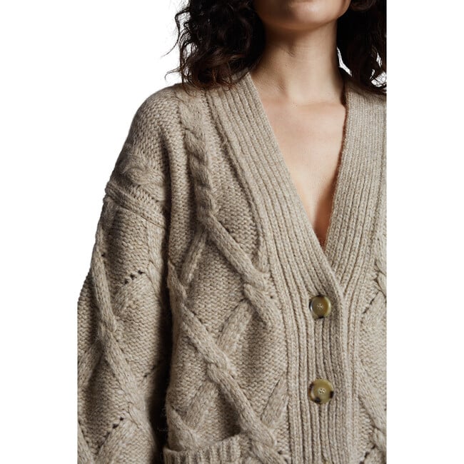 Women's Kayln Drop Shoulder Long Sleeve Knit Button-Up Cardigan, Oatmeal Melange - Cardigans - 5