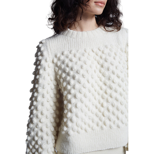 Women's Camila Pop Corn Stitch Blouson Sleeve Hand Knit Sweater, Ivory - Sweaters - 5