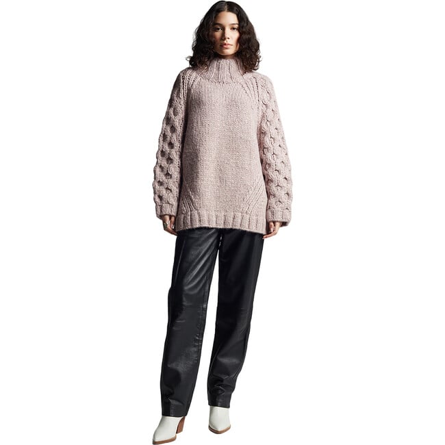 Women's Cailin Funnel Neck Long Sleeve Cable Knit Sweater, Melange Pink - Sweaters - 5