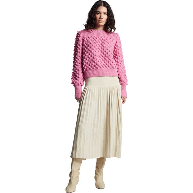 Women's Camila Pop Corn Stitch Blouson Sleeve Hand Knit Sweater, Taffy Pink - Sweaters - 6