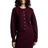 Women's Becca Crew Neck Blouson Sleeve Button-Up Cardigan, Bordeaux - Cardigans - 6