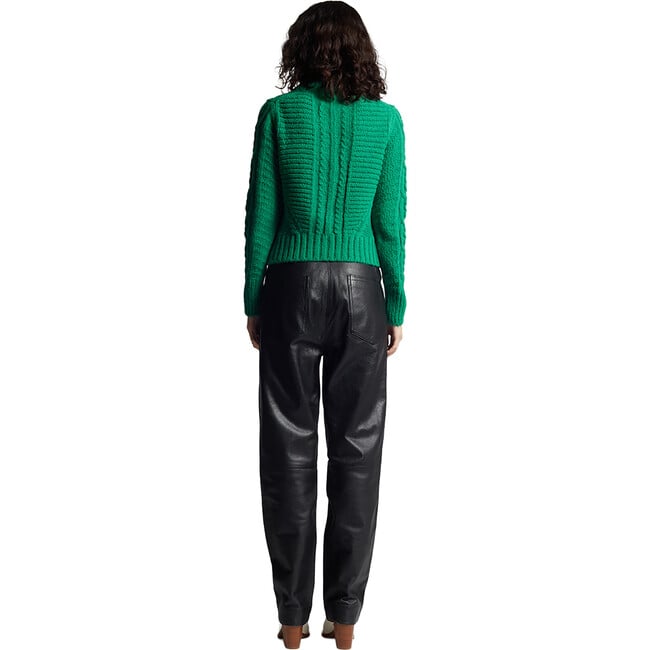 Women's Carly Mock Neck Long Sleeve Cable Knit Sweater, Emerald - Sweaters - 6