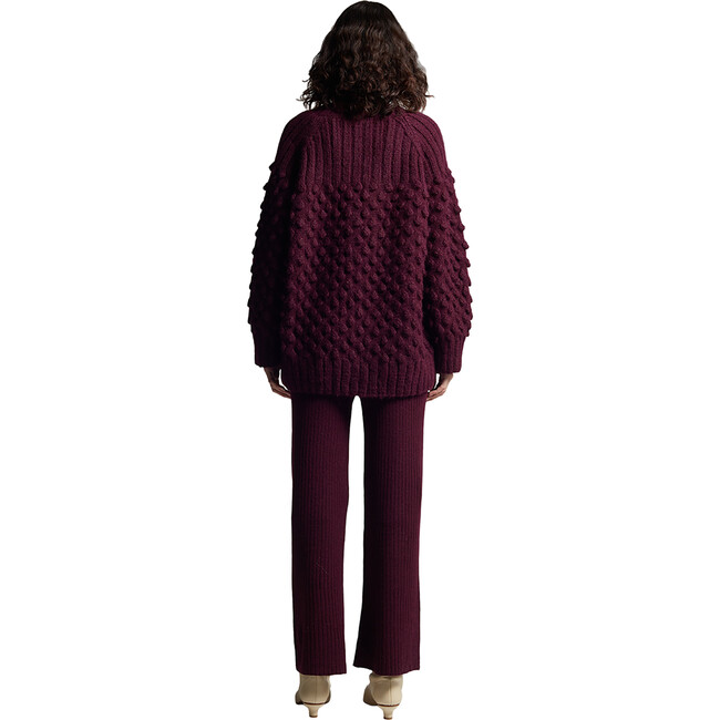 Women's Lian Pop Corn Stitch Hand Knit Button-Up Cardigan, Bordeaux - Cardigans - 7