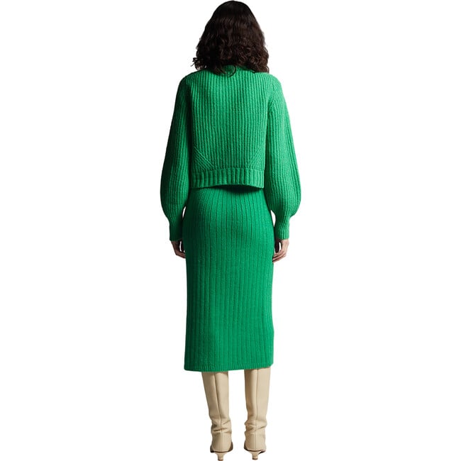 Women's Becca Crew Neck Blouson Sleeve Button-Up Cardigan, Emerald - Cardigans - 6