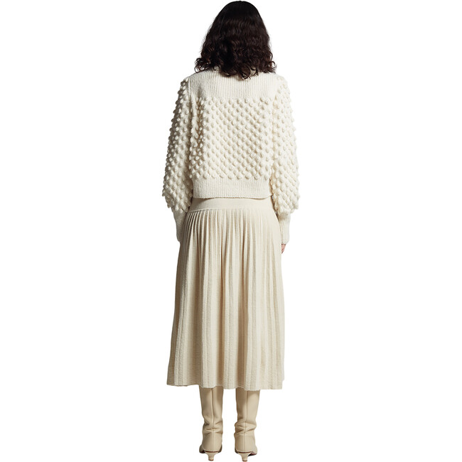 Women's Camila Pop Corn Stitch Blouson Sleeve Hand Knit Sweater, Ivory - Sweaters - 6