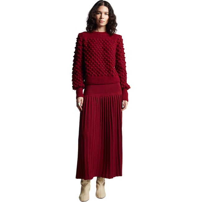 Women's Camila Pop Corn Stitch Blouson Sleeve Hand Knit Sweater, Claret - Sweaters - 6