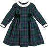 Windsor Tartan Print Ruffle Collar Long Sleeve Dress, Green - Dresses - 1 - thumbnail