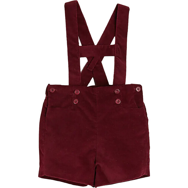 Velvet Adjustable Shoulder Braces Button Shorts, Burgundy - Shorts - 1