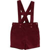 Velvet Adjustable Shoulder Braces Button Shorts, Burgundy - Shorts - 1 - thumbnail