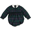 Windsor Tartan Print Long Sleeve Hand Smocked Romper, Green - Rompers - 1 - thumbnail