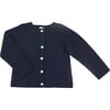 Openwork Long Sleeve Button-Up Knit Cardigan, Navy - Cardigans - 1 - thumbnail