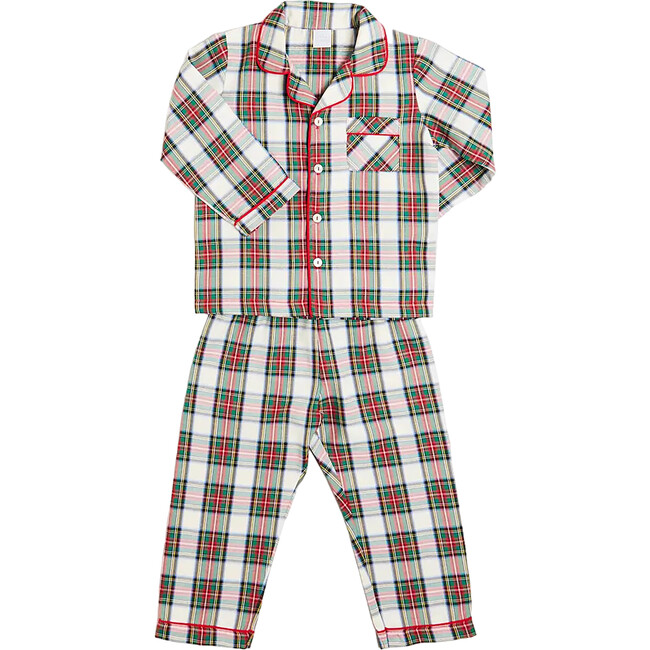 Sussex Tartan Print Long Sleeve Button Pyjamas Set, Red