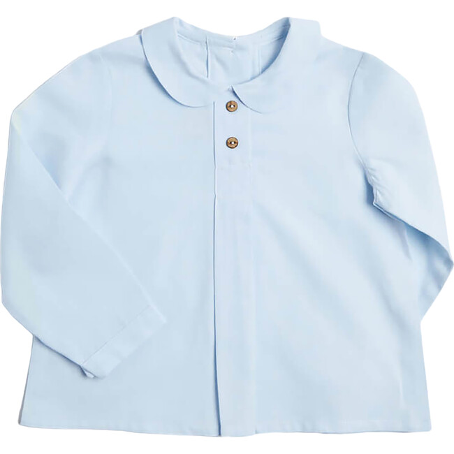 Peter Pan Collar Long Sleeve Front Pleat Shirt, Blue - Shirts - 1