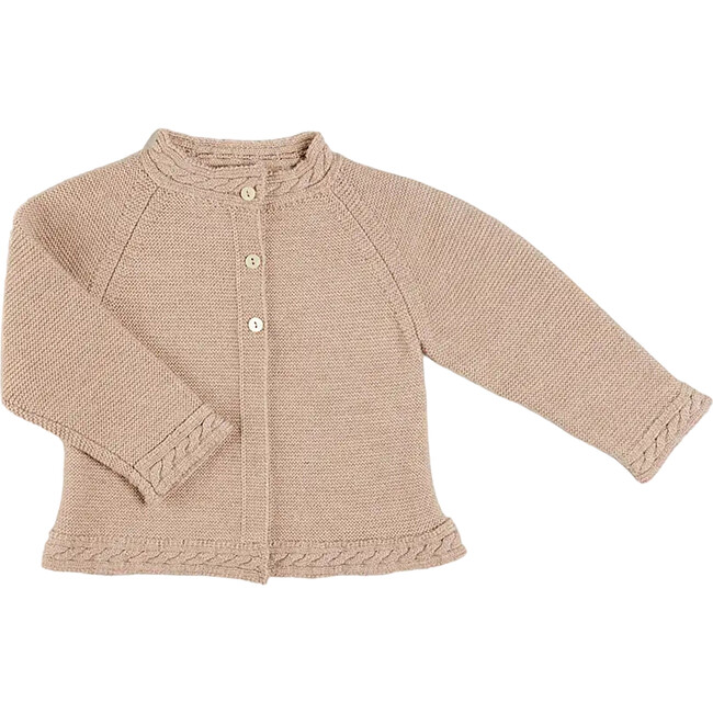 Long Sleeve Button-Up Cable Knit Cardigan, Beige - Cardigans - 1