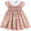 Florence Floral Print Short Sleeve Hand-Smocked Dress, Pink - Dresses - 1 - thumbnail