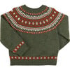 Fair Isle Print Elastic Hem Long Sleeve Merino Wool Jumper, Green - Cardigans - 1 - thumbnail