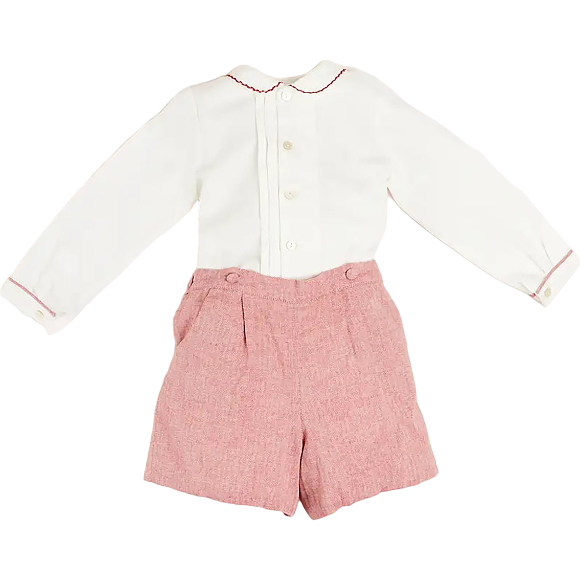 Herringbone Long Sleeve Top & Shorts 2-Piece Set, Red - Mixed Apparel Set - 1