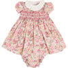 Florence Floral Print Short Sleeve Hand-Smocked Bloomer Dress, Pink - Dresses - 1 - thumbnail