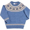 Fair Isle Print Elastic Hem Crew Neck Long Sleeve Jumper, Blue - Sweaters - 1 - thumbnail