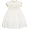 Girls Occasion Frill Collar Short Puff Sleeve Smocked Dress, Ivory - Dresses - 1 - thumbnail