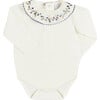 Floral Embroidered Ruffle Collar Long Sleeve Bodysuit, Blue - Onesies - 1 - thumbnail