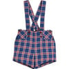 Eaton Checkered Shoulder Braces Button Shorts, Navy - Shorts - 1 - thumbnail