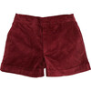 Elastic Waistband Ribbed Corduroy Shorts, Burgundy - Shorts - 1 - thumbnail