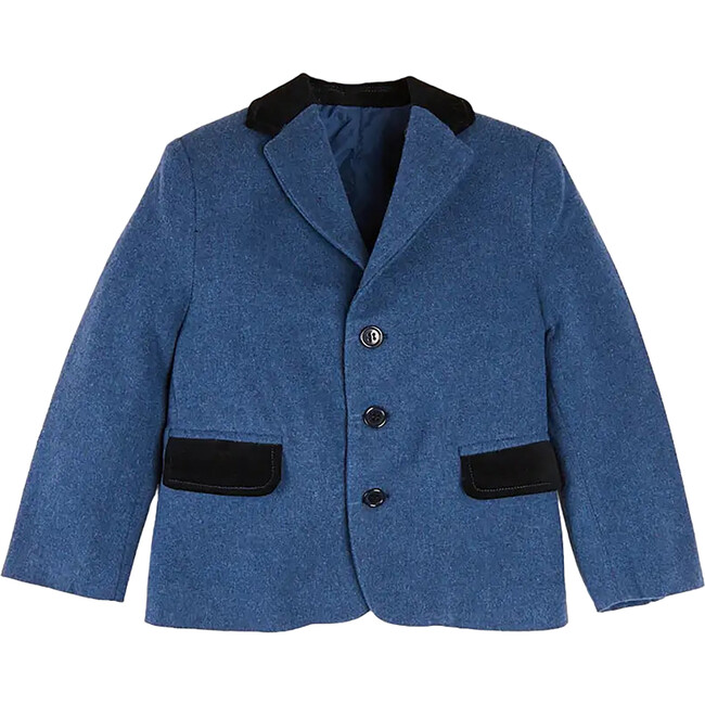 Wool Velvet Collar Contrast Pocket Blazer, Blue