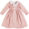 Double-Breast Ruffle Neck Long Sleeve Hand-Smocked Dress, Pink - Dresses - 1 - thumbnail