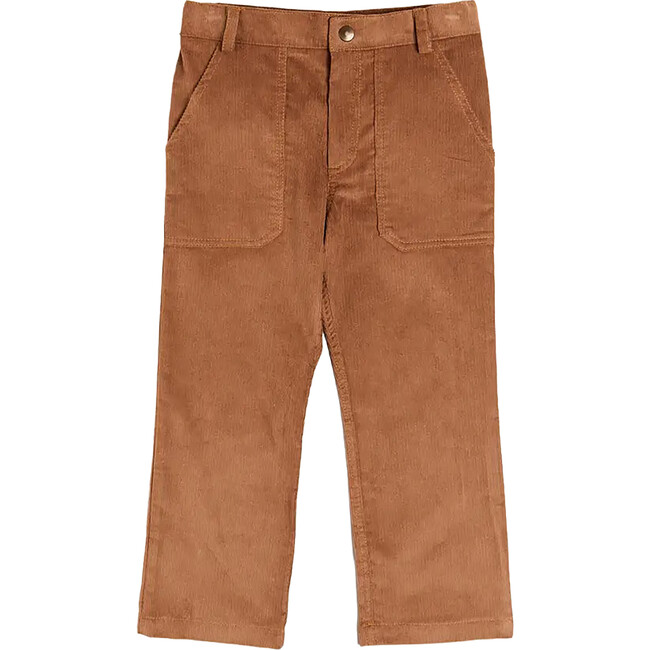 Belt Loops Button Pocket Corduroy Trousers, Caramel