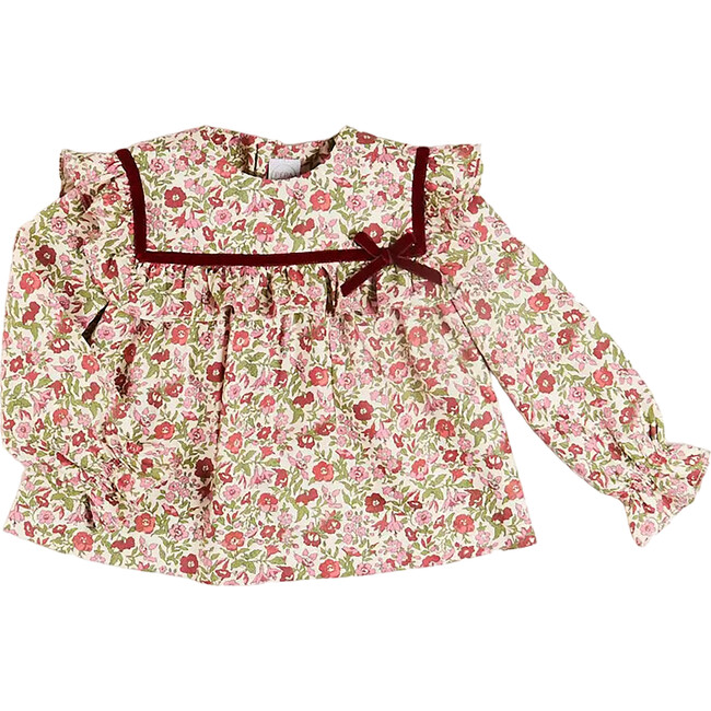 Daphne Floral Print Ruffle Long Sleeve Blouse, Pink