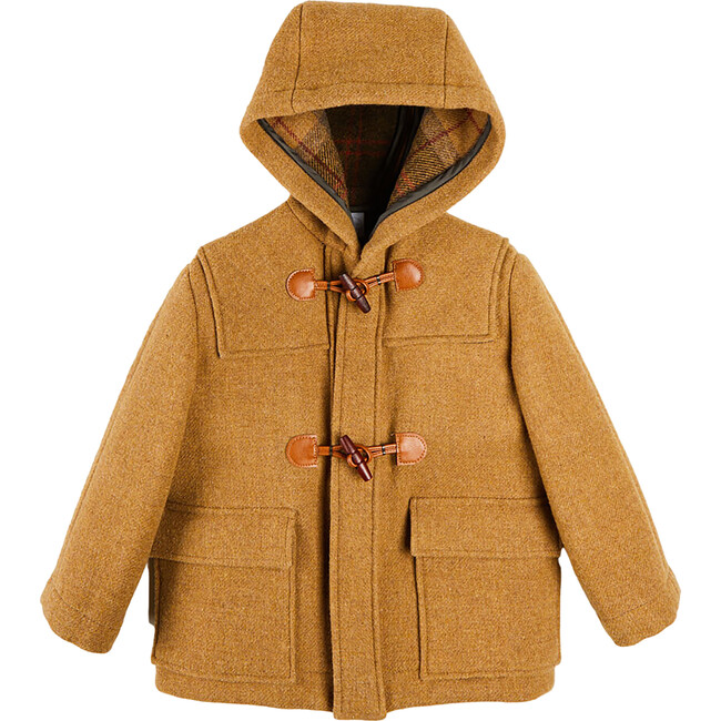 Double Face Wool Toggle Fasten Hood Duffle Coat, Camel