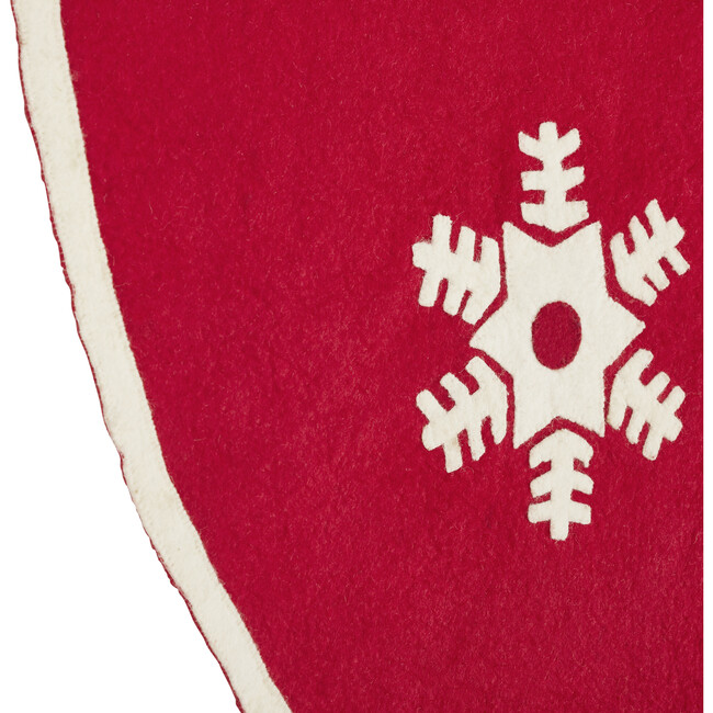 Handmade Christmas Tree Skirt in Felt - Snowflakes on Red - Tree Skirts - 3